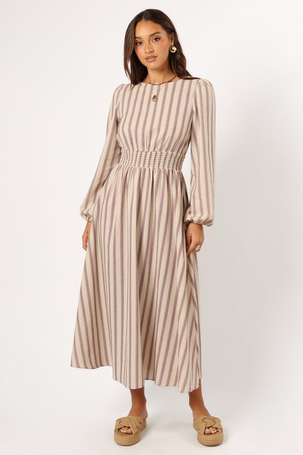 DRESSES @Jimi Long Sleeve Maxi Dress - Brown Stripe