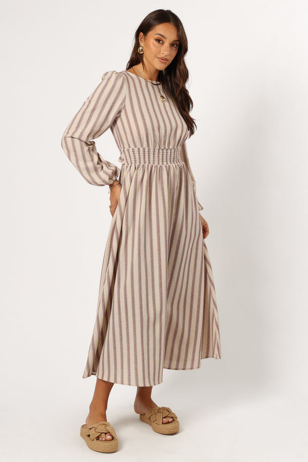 DRESSES @Jimi Long Sleeve Maxi Dress - Brown Stripe