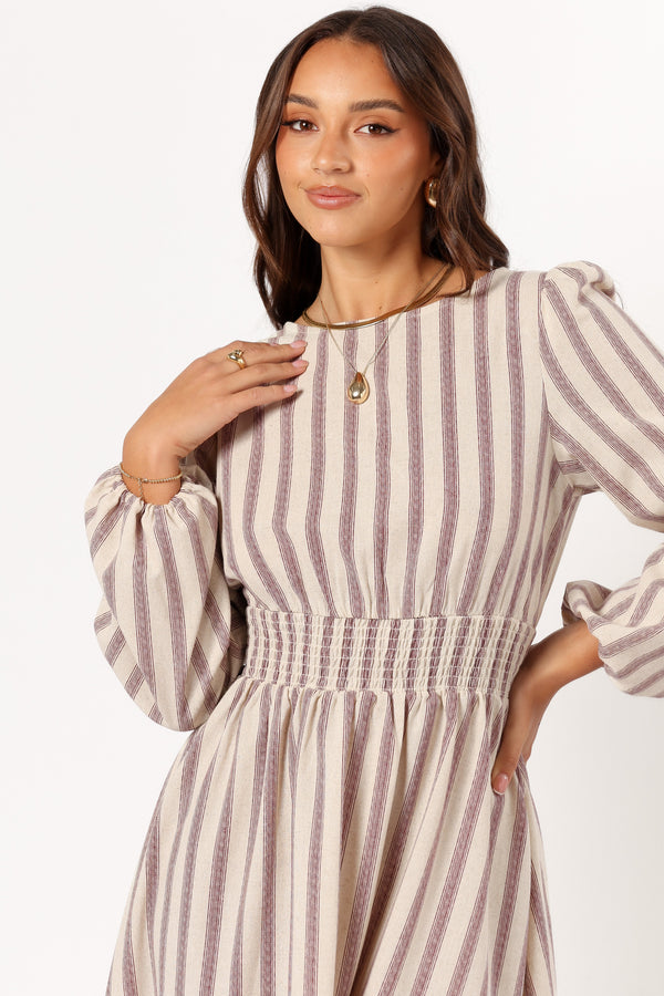 DRESSES @Jimi Long Sleeve Maxi Dress - Brown Stripe