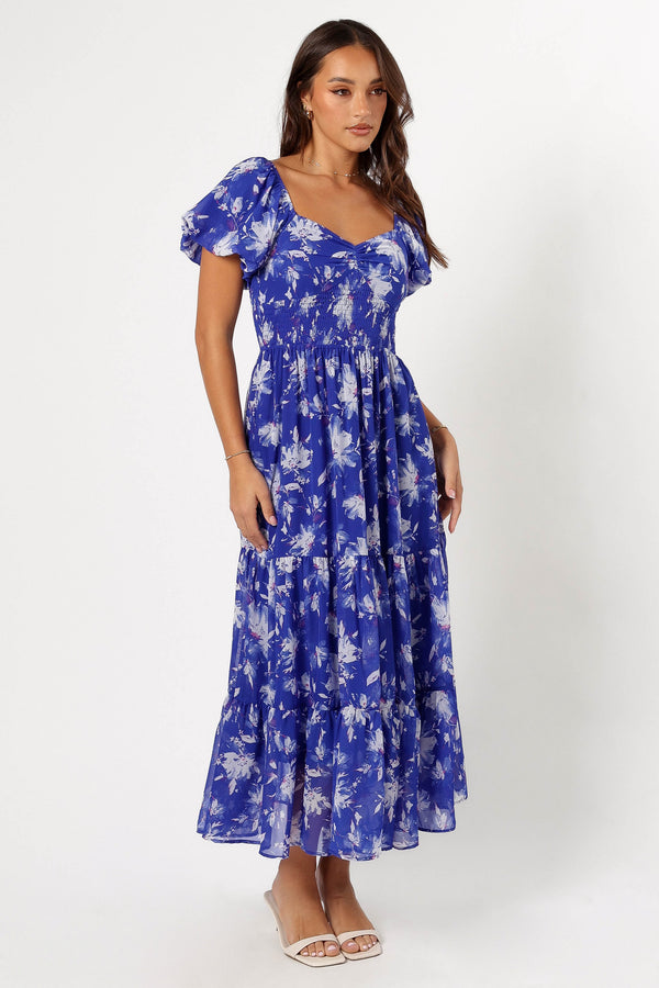 DRESSES @June Short Sleeve Maxi Dress - Bright Blue