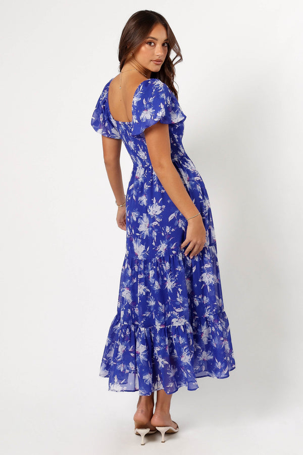 DRESSES @June Short Sleeve Maxi Dress - Bright Blue