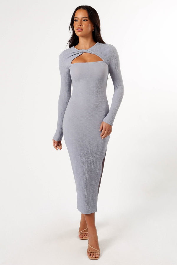 DRESSES @Laney Long Sleeve Midi Dress - Grey