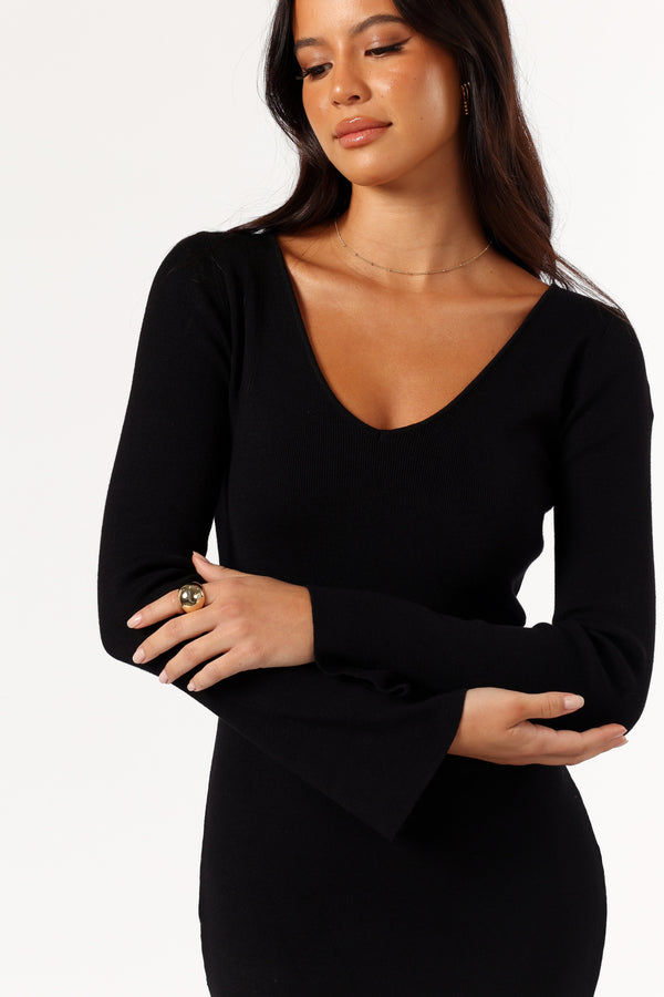 DRESSES @Lina Long Sleeve Midi Dress - Black