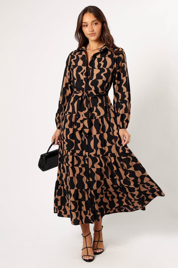 DRESSES @Lincoln Long Sleeve Maxi Dress - Black/Beige