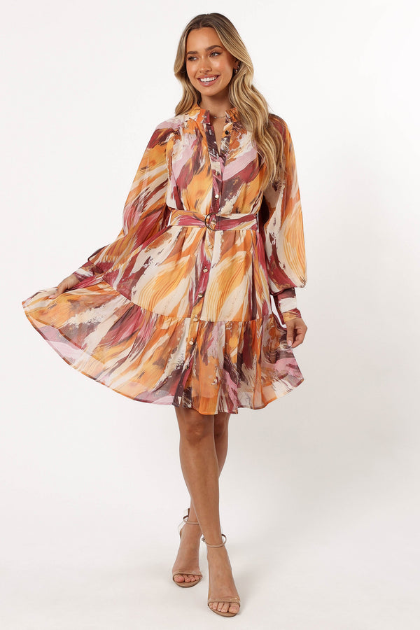 DRESSES @Quinn Long Sleeve Mini Dress - Warm Multi