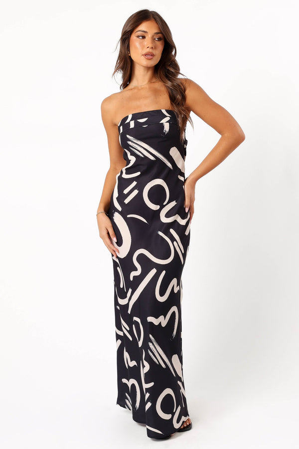 DRESSES @Remmie Strapless Maxi Dress - Black/White