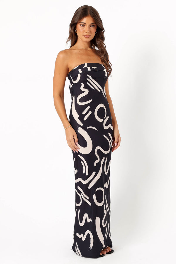 DRESSES @Remmie Strapless Maxi Dress - Black/White