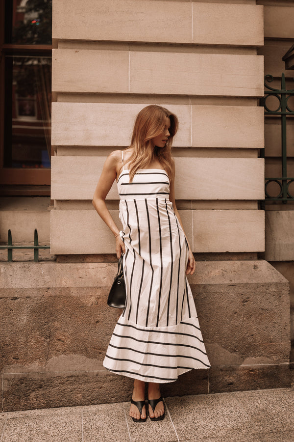 DRESSES @Shantelle Midi Dress - Cream Stripe (Hold for Winter Essentials)