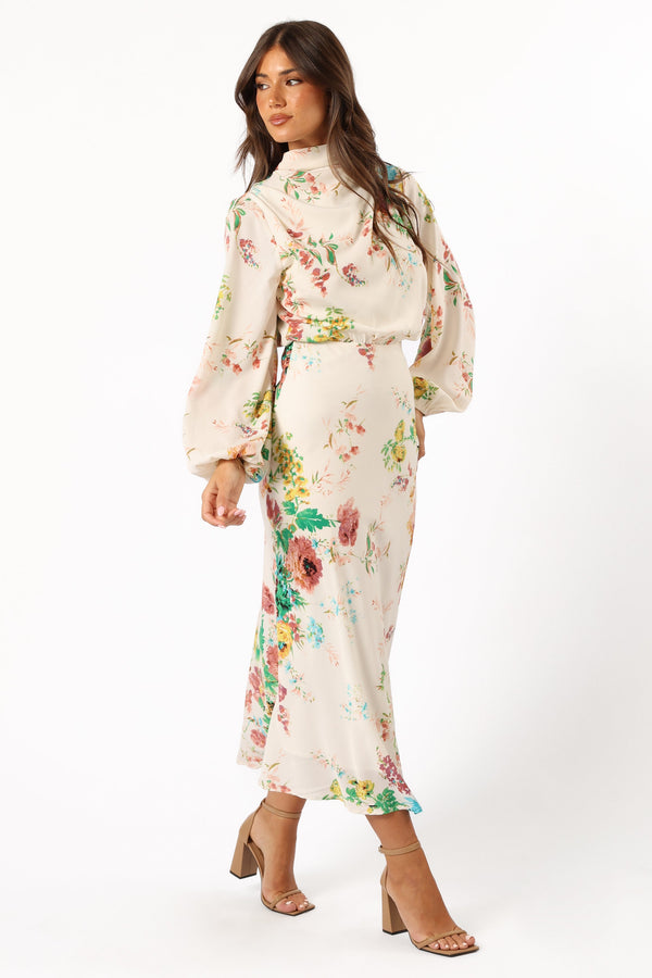 DRESSES @Sophia Long Sleeve Dress - White Floral