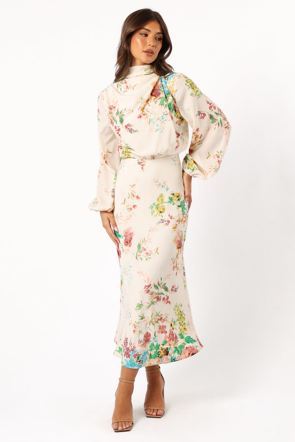 DRESSES @Sophia Long Sleeve Dress - White Floral