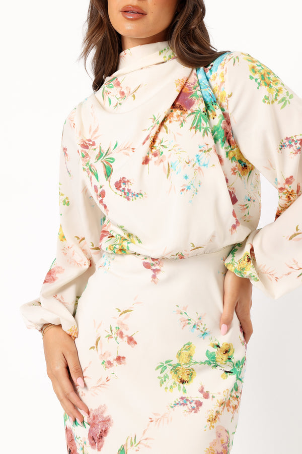 DRESSES @Sophia Long Sleeve Dress - White Floral