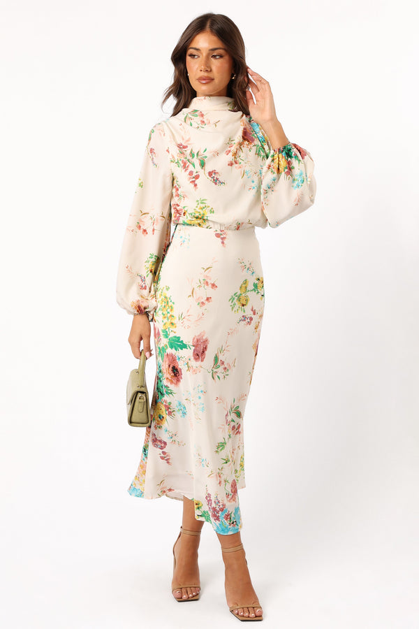 DRESSES @Sophia Long Sleeve Dress - White Floral