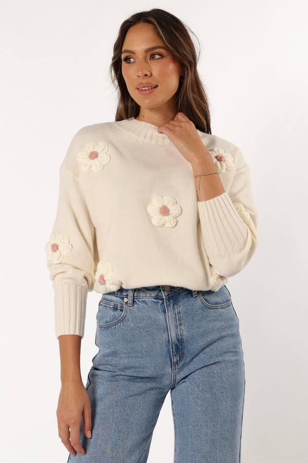 KNITWEAR @Alto Flower Knit Sweater - White