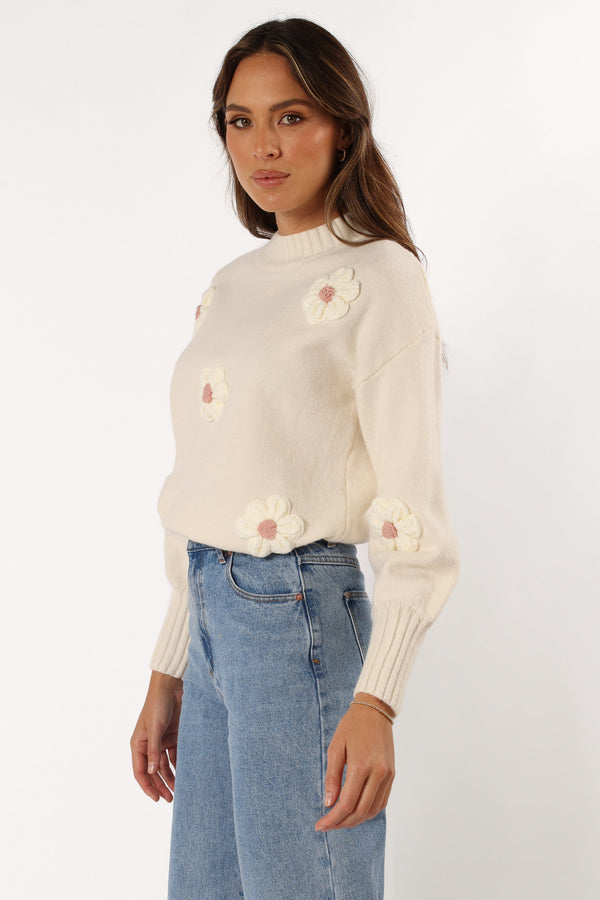 KNITWEAR @Alto Flower Knit Sweater - White