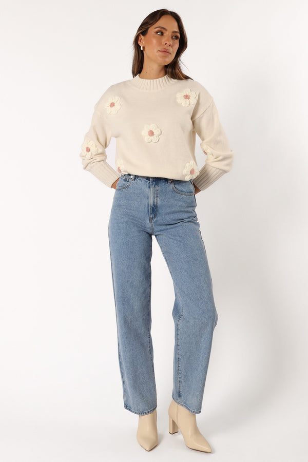 KNITWEAR @Alto Flower Knit Sweater - White