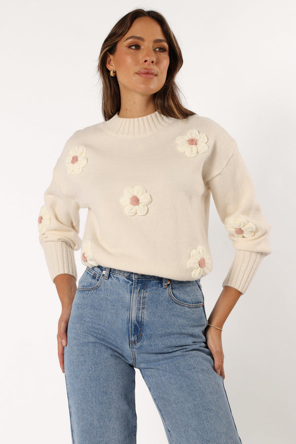 KNITWEAR @Alto Flower Knit Sweater - White