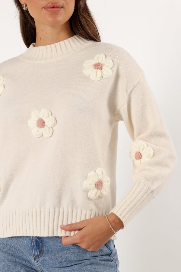 KNITWEAR @Alto Flower Knit Sweater - White