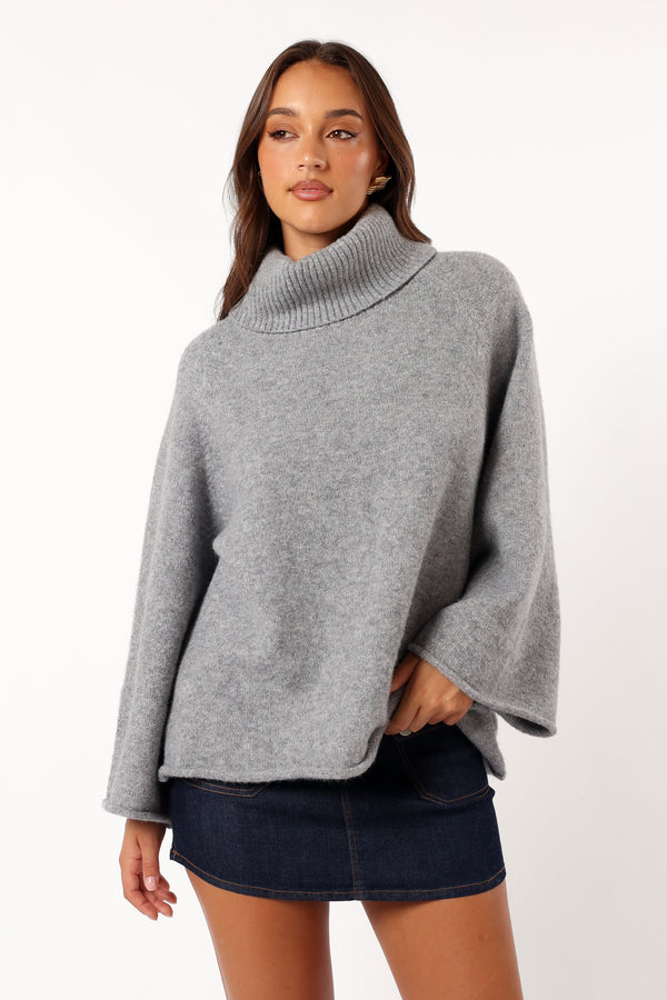 KNITWEAR @Bindy Cowlneck Knit Sweater - Grey Marle