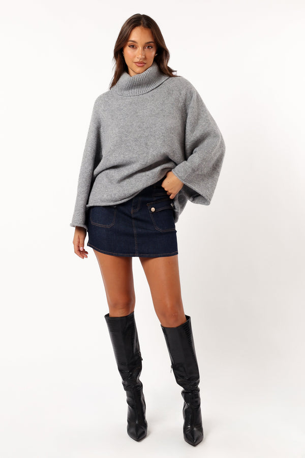 KNITWEAR @Bindy Cowlneck Knit Sweater - Grey Marle