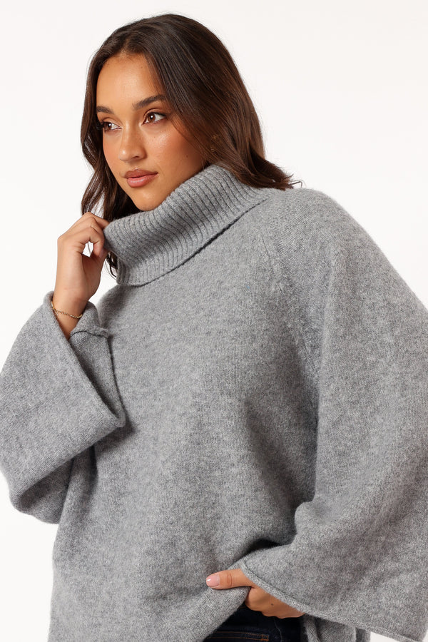 KNITWEAR @Bindy Cowlneck Knit Sweater - Grey Marle