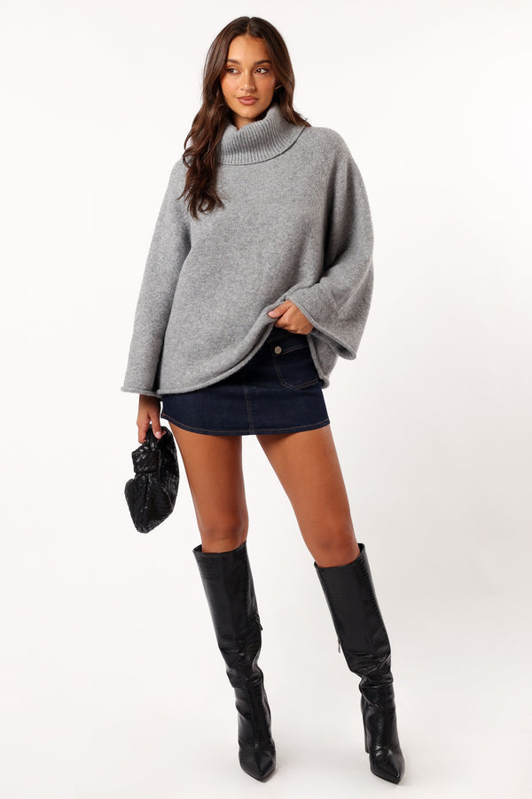 KNITWEAR @Bindy Cowlneck Knit Sweater - Grey Marle