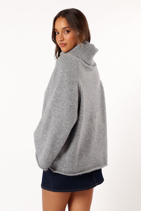 KNITWEAR @Bindy Cowlneck Knit Sweater - Grey Marle