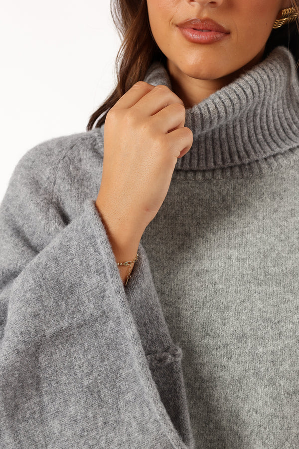 KNITWEAR @Bindy Cowlneck Knit Sweater - Grey Marle