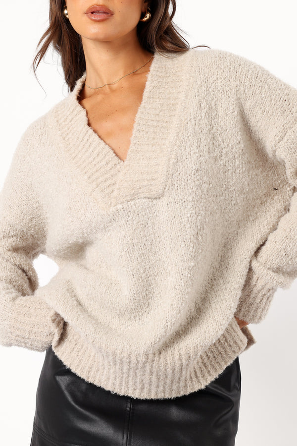 KNITWEAR @Charisma Vneck Knit Sweater - Beige