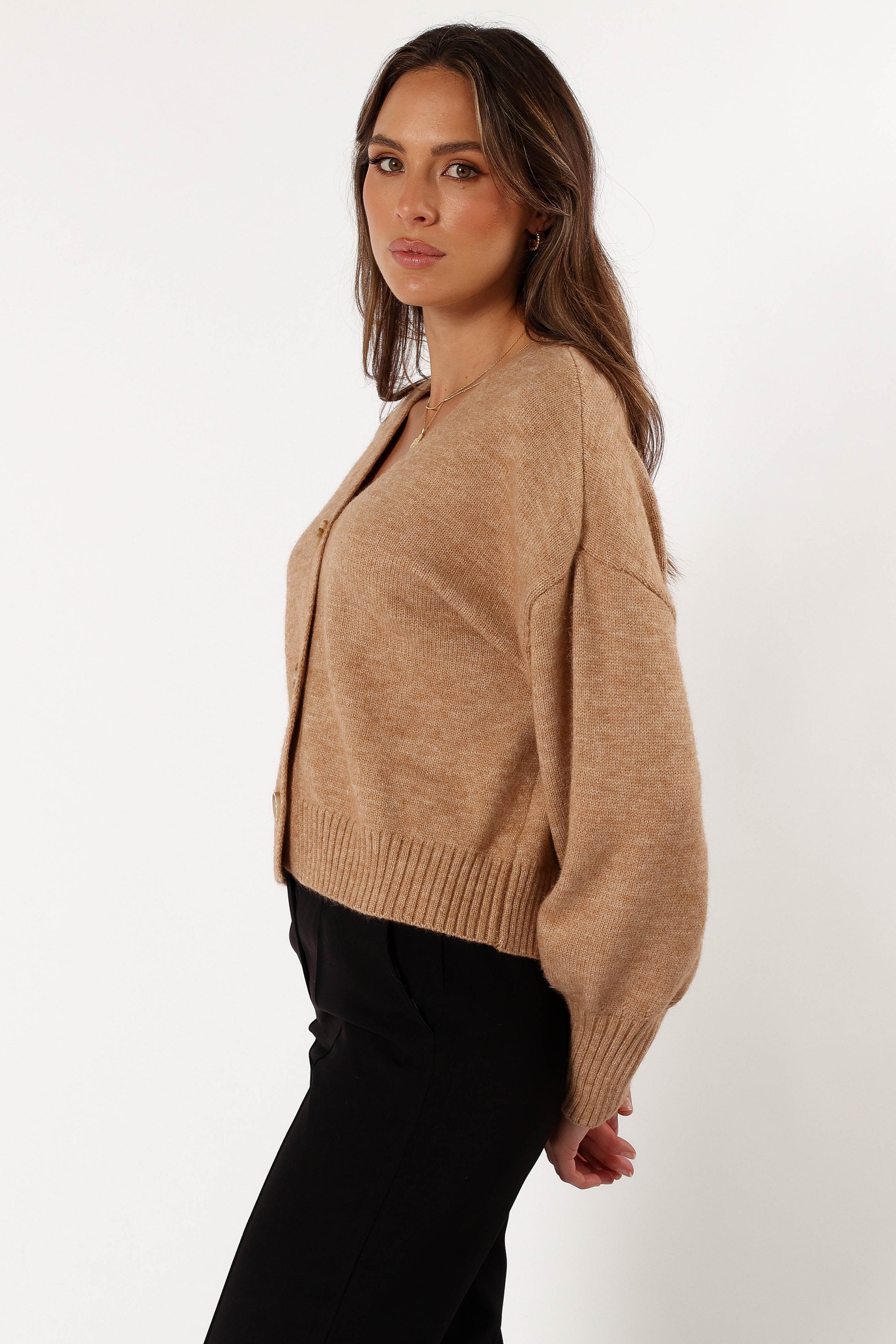 KNITWEAR @Isabel Button Front Cardigan - Beige (Hold for Cool Beginnings)