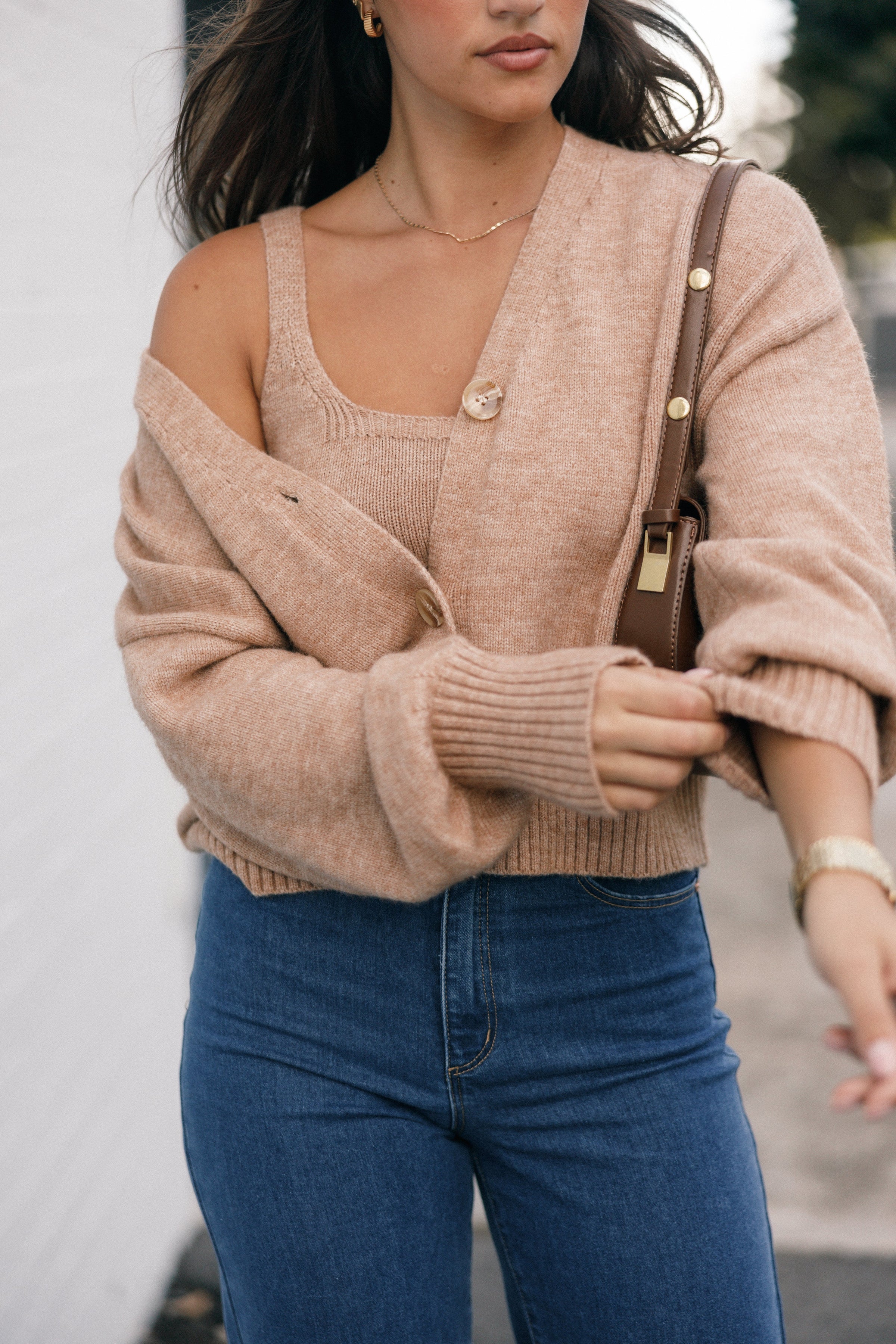KNITWEAR @Isabel Button Front Cardigan - Beige (Hold for Cool Beginnings)