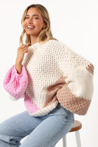 KNITWEAR @Koda Pattern Knit Sweater - Pink Multi