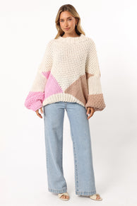 KNITWEAR @Koda Pattern Knit Sweater - Pink Multi