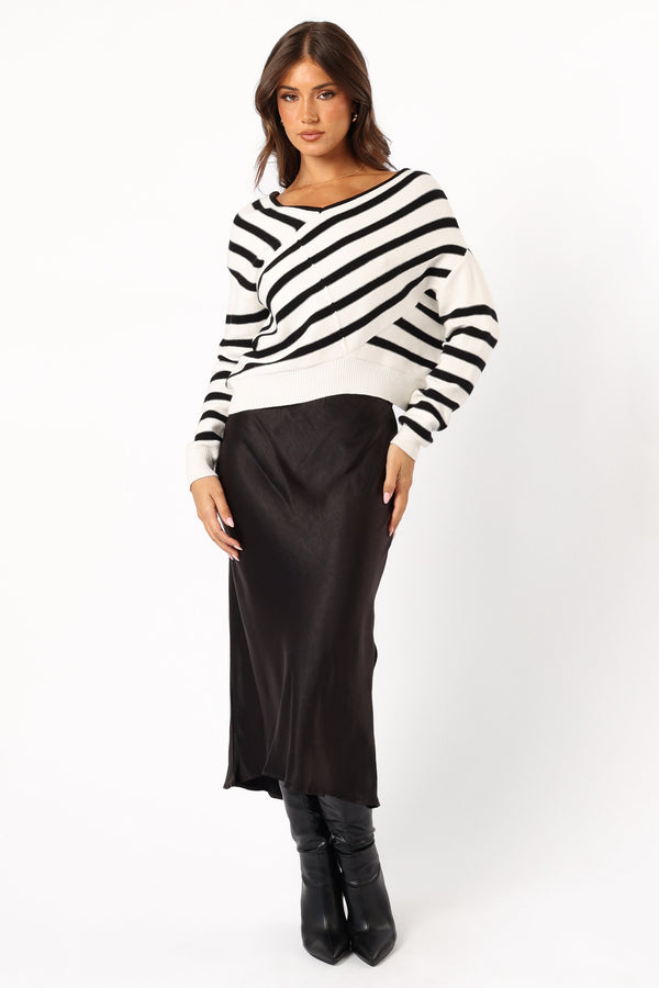 KNITWEAR @Lynette Criss Cross Stripe Sweater - Black/White