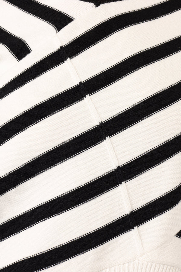 KNITWEAR @Lynette Criss Cross Stripe Sweater - Black/White