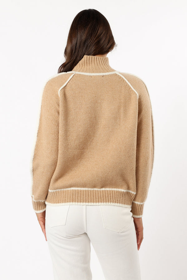 KNITWEAR @Rylee Contrast Hem Knit Sweater - Camel