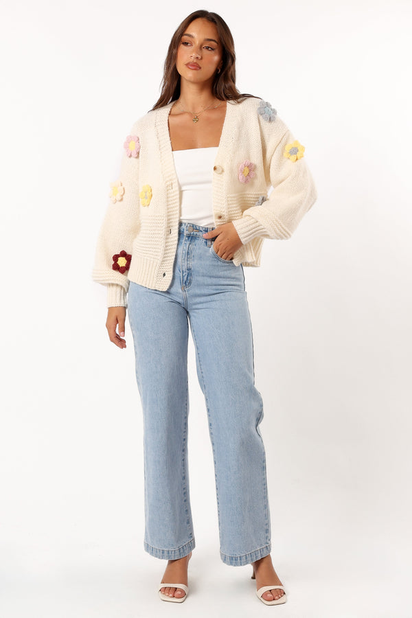 KNITWEAR @Sienna Flower Cardigan - Cream