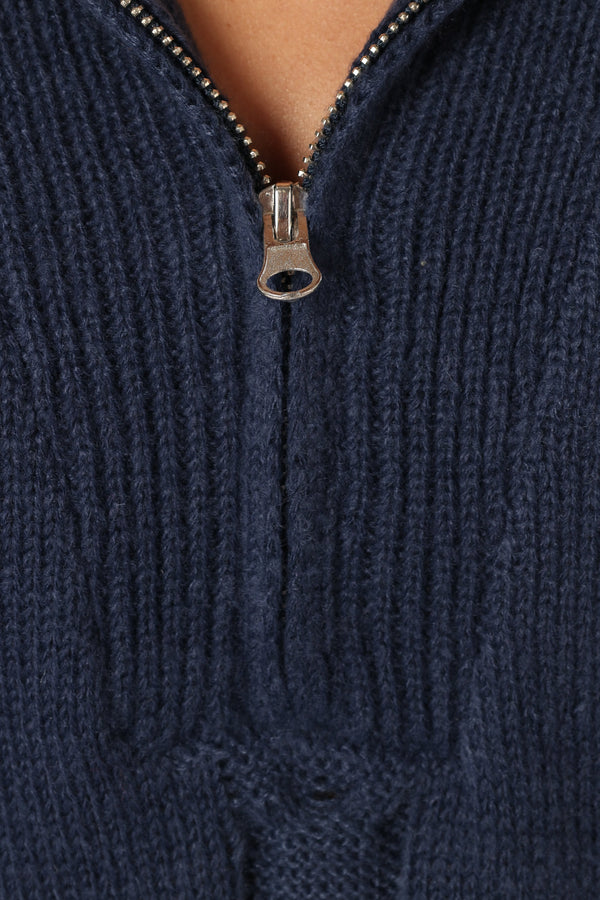 KNITWEAR @Viara Quarter Zip Knit Sweater - Navy