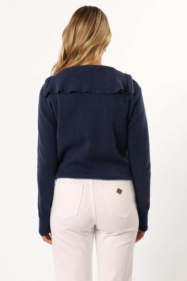 KNITWEAR @Viara Quarter Zip Knit Sweater - Navy