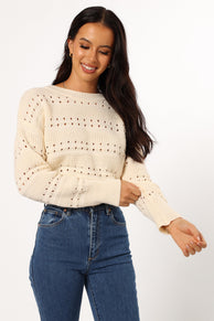 KNITWEAR @Watton Stripe Knit Sweater - Cream
