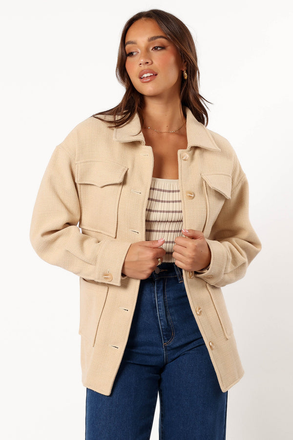 OUTERWEAR @Arlow Tie Front Shacket - Cream (Hold for Winter Essentials)