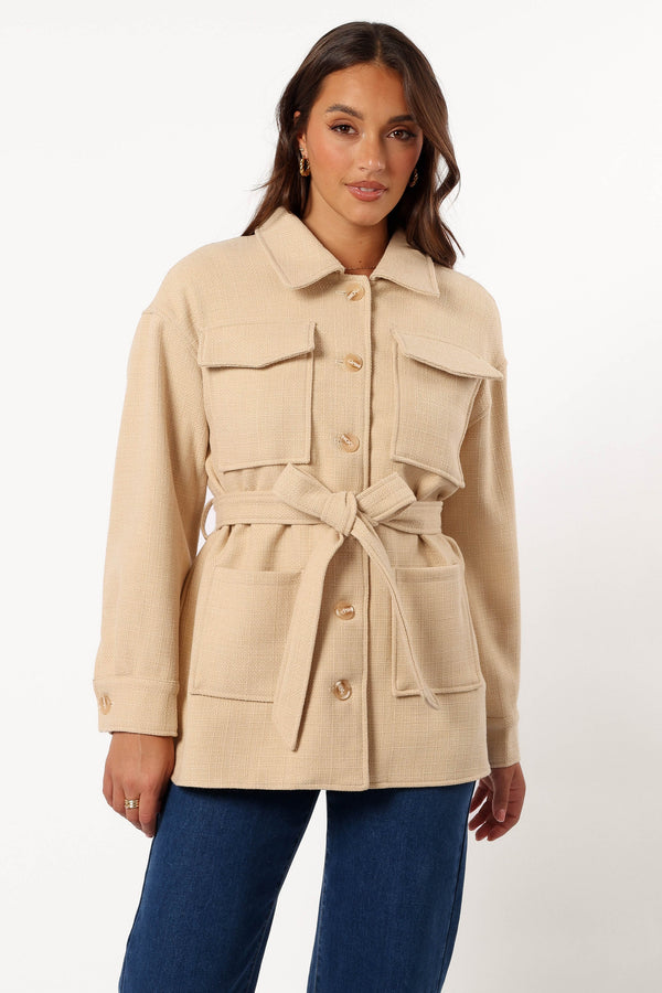 OUTERWEAR @Arlow Tie Front Shacket - Cream (Hold for Winter Essentials)