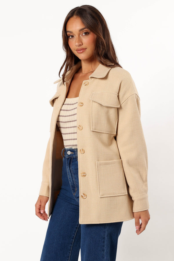 OUTERWEAR @Arlow Tie Front Shacket - Cream (Hold for Winter Essentials)