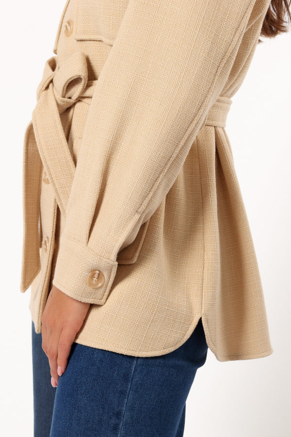 OUTERWEAR @Arlow Tie Front Shacket - Cream (Hold for Winter Essentials)