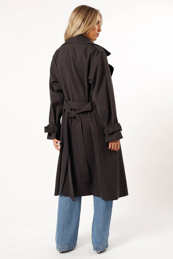 OUTERWEAR @Billy Button Front Trench Coat - Charcoal