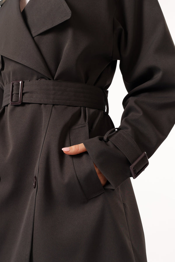 OUTERWEAR @Billy Button Front Trench Coat - Charcoal