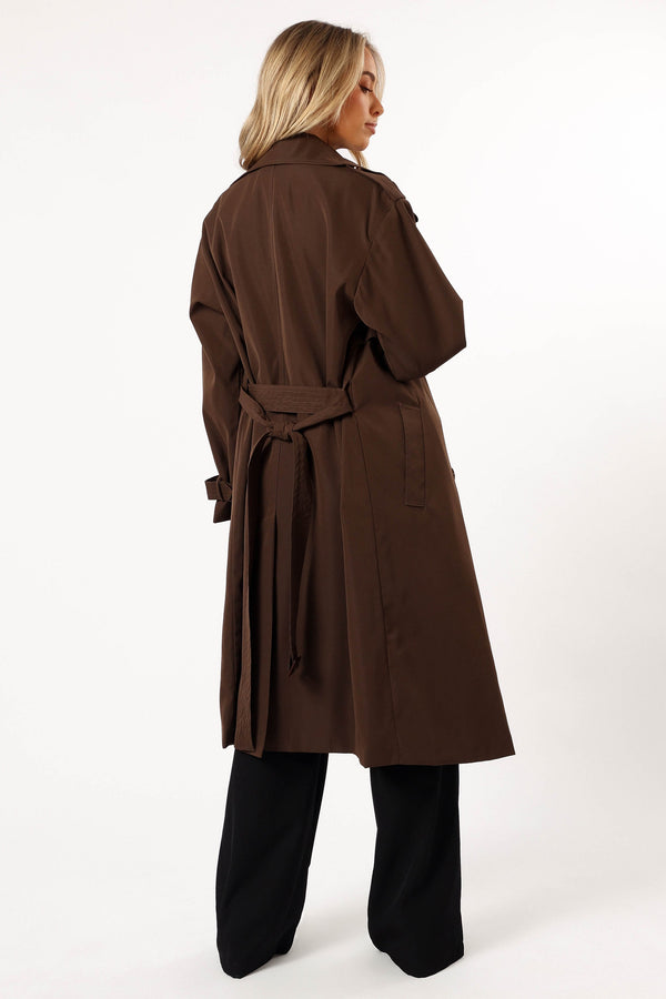 OUTERWEAR @Billy Button Front Trench Coat - Chocolate Brown