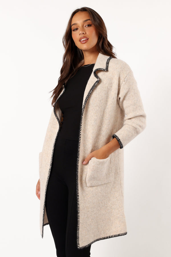 OUTERWEAR @Oaklynn Contrast Stitch Coatigan - Oat