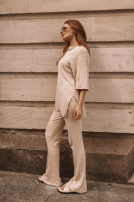 SETS @Silvie Short Sleeve Knitted Set - Beige (Hold for Winter Essentials)