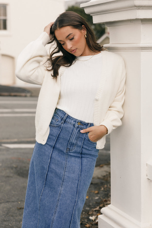 TOPS @Aneesa Wide Rib Knit Top - White (Hold for Cool Beginnings)