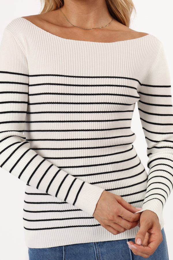 TOPS @Kiersten Knit Top - White Black (Hold for Winter Essentials)